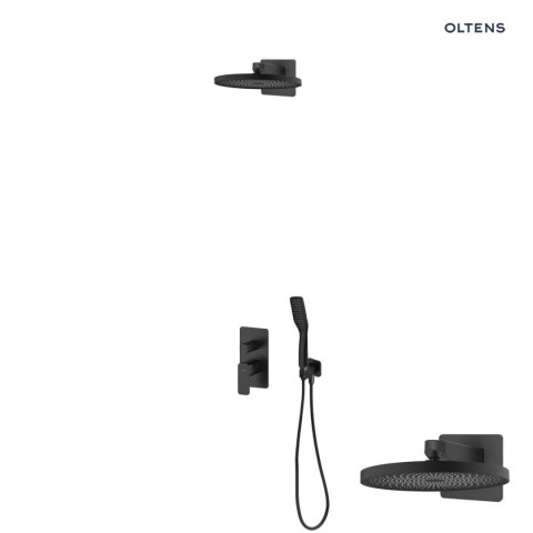 Hadsel Oltens Hadsel zestaw bateria wannowo-prysznicowa podtynkowa z deszczownicą Vann i słuchawką 1 funkcyjną Tinde czarny mat 3604230