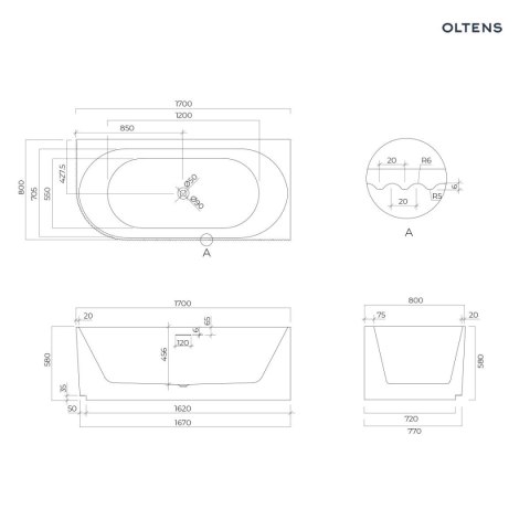 Hamnes Oltens Hamnes wanna narożna 170x80 cm prawa biała 11009000
