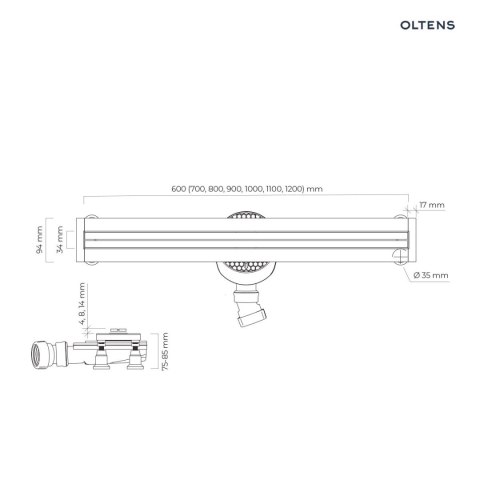 Langan Slim Oltens Langan Slim 60 ruszt odpływu prysznicowego liniowego 30013300