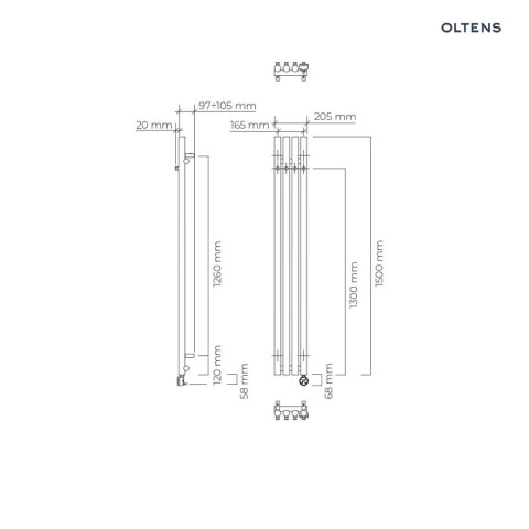 Stang Oltens Stang (e) grzejnik elektryczny 150x20,5 cm miedź szczotkowana 55120610