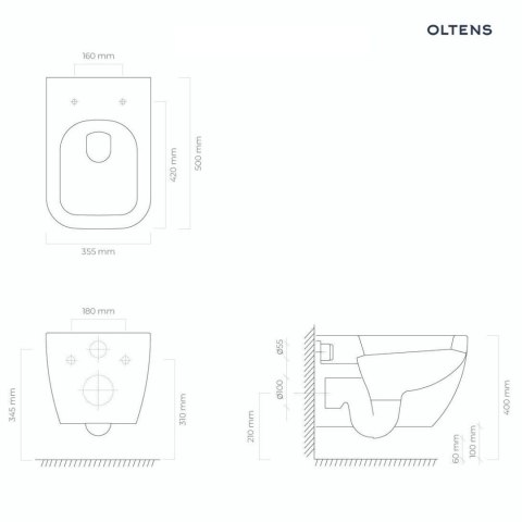 Vernal Oltens Vernal miska WC wisząca PureRim z powłoką SmartClean biała 42502000