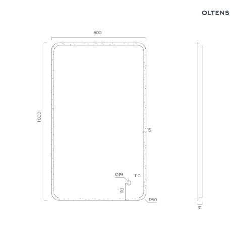 Nordlis Oltens Nordlis lustro 60x100 cm prostokątne z oświetleniem z przodu z matą grzewczą 64117000