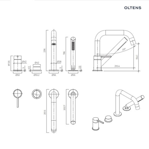 Rann Oltens Rann bateria wannowo-prysznicowa 4 otworowa nawannowa czarny mat 34205300