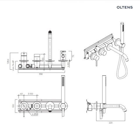 Rann Oltens Rann bateria wannowo-prysznicowa podtynkowa 4-otworowa czarny mat 34110300