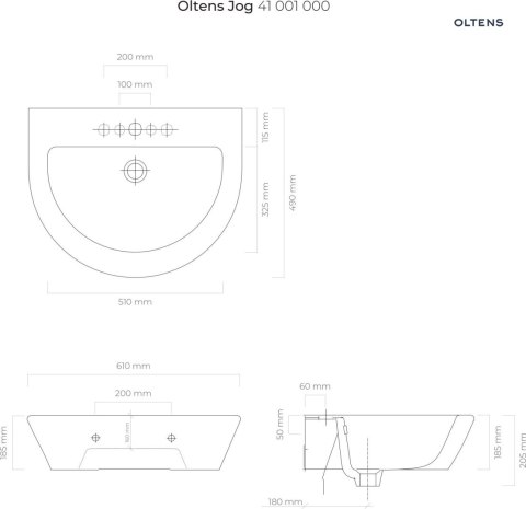 Jog Oltens Jog umywalka 61x49 cm wisząca biała 41001000