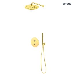 Katla Zestaw Oltens Katla bateria podtynkowa termostatyczna z deszczownicą 30 cm Vindel i kompletem prysznicowym Ume złoty połysk 3660