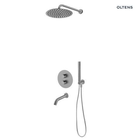 Katla Zestaw Oltens Katla bateria podtynkowa termostatyczna z wylewką wannową Molle z deszczownicą 30 cm Vindel i kompletem prysznicow