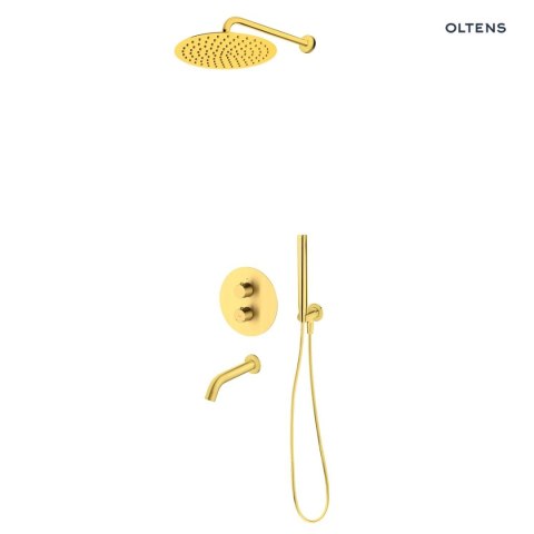 Katla Zestaw Oltens Katla bateria podtynkowa termostatyczna z wylewką wannową Molle z deszczownicą 30 cm Vindel i kompletem prysznicow