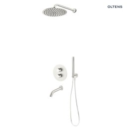Katla Zestaw Oltens Katla bateria podtynkowa termostatyczna z wylewką wannową Molle z deszczownicą 30 cm Vindel i kompletem prysznicow