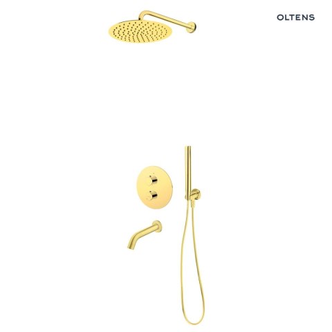 Katla Zestaw Oltens Katla bateria podtynkowa termostatyczna z wylewką wannową Molle z deszczownicą 30 cm Vindel i kompletem prysznicow