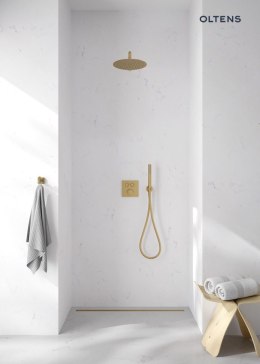Onega Zestaw Oltens Onega (S) bateria podtynkowa termostatyczna z deszczownicą 30 cm Vindel i kompletem prysznicowym Ume złoto szczot