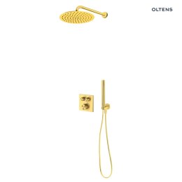 Onega Zestaw Oltens Onega (S) bateria podtynkowa termostatyczna z deszczownicą 30 cm Vindel i kompletem prysznicowym Ume złoto szczot