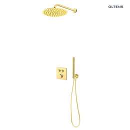 Onega Zestaw Oltens Onega (S) bateria podtynkowa termostatyczna z deszczownicą 30 cm Vindel i kompletem prysznicowym Ume złoty połysk