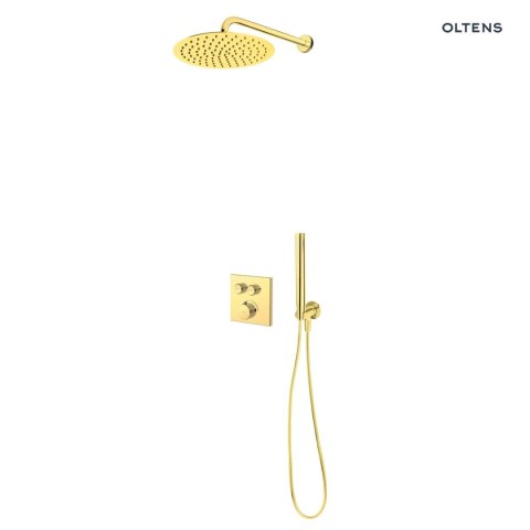 Onega Zestaw Oltens Onega (S) bateria podtynkowa termostatyczna z deszczownicą 30 cm Vindel i kompletem prysznicowym Ume złoty połysk