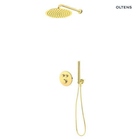 Onega Zestaw Oltens Onega bateria podtynkowa termostatyczna z deszczownicą 30 cm Vindel i kompletem prysznicowym Ume złoty połysk 3661