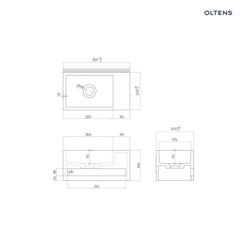 Fri Oltens Fri umywalka 35,5x20 cm ścienna LavaForm prawa biały mat 40007900