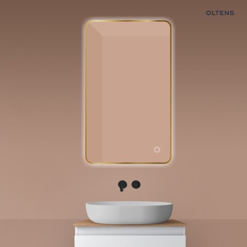 Nordlis Oltens Nordlis lustro 60x100 cm prostokątne z oświetleniem od tyłu z matą grzewczą złoto szczotkowane 64120810