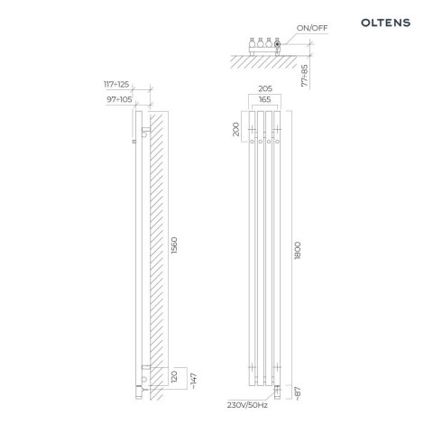 Stang (e) Oltens Stang (e) grzejnik elektryczny 180x20,5 cm nikiel 55112910