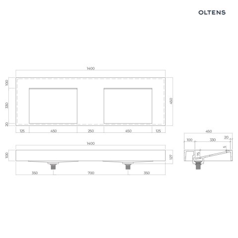 Stila Oltens Stila umywalka 140x45 cm ścienna LavaForm biały połysk 40005000