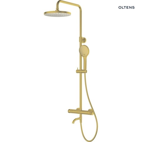 Vatten Oltens Vatten Numa zestaw wannowo-prysznicowy ścienny z baterią termostatyczną i deszczownicą złoto szczotkowane 36507810
