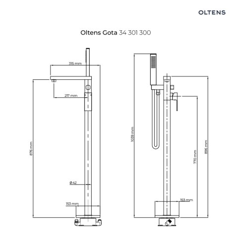 Gota Oltens Gota bateria wannowo-prysznicowa kompletna wolnostojąca czarny mat 34301300