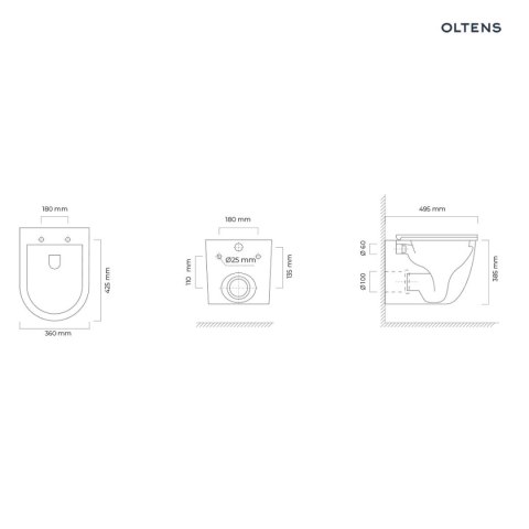 Hamnes Oltens Hamnes OneForm Kort Stille PureRim miska WC wisząca z powłoką SmartClean biały połysk 42553000