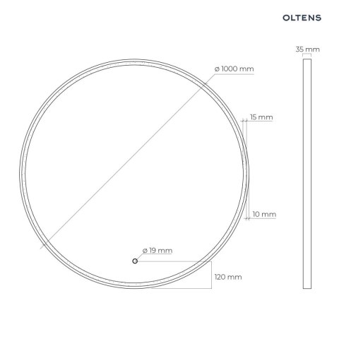 Nordlis Oltens Nordlis lustro 100x100 cm okrągłe z oświetleniem z przodu z matą grzewczą czarny 64102300