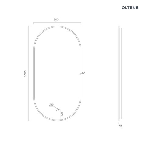 Nordlis Oltens Nordlis lustro 50x100 cm owalne z oświetleniem od tyłu z matą grzewczą czarny 64129300