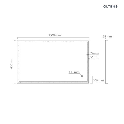 Nordlis Oltens Nordlis lustro 60x100 cm prostokątne z oświetleniem z przodu z matą grzewczą czarny 64106300