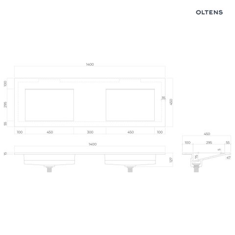 Stila Oltens Stila umywalka 140x45 cm meblowa LavaForm biały połysk 40206000