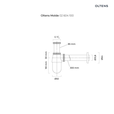 Molde Oltens Molde syfon umywalkowy butelkowy mosiężny chrom 02604100