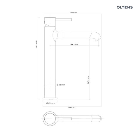 Molle Oltens Molle Slim bateria umywalkowa stojąca wysoka czarny mat 32403300