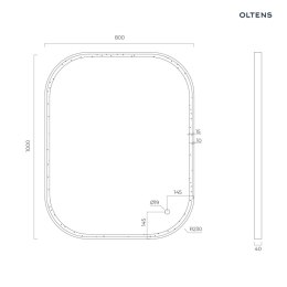 Nordlis Oltens Nordlis lustro 80x100 cm prostokątne z oświetleniem z przodu z matą grzewczą mosiądz szczotkowany 64124510