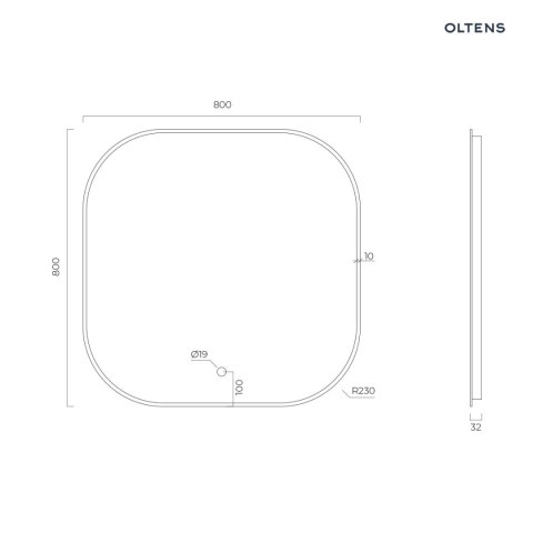 Nordlis Oltens Nordlis lustro 80x80 cm kwadratowe z oświetleniem od tyłu z matą grzewczą mosiądz szczotkowany 64125510
