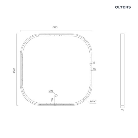 Nordlis Oltens Nordlis lustro 80x80 cm kwadratowe z oświetleniem z przodu z matą grzewczą mosiądz szczotkowany 64122510