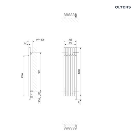 Stang Oltens Stang (e) grzejnik elektryczny 120x31,5 cm nikiel 55134910