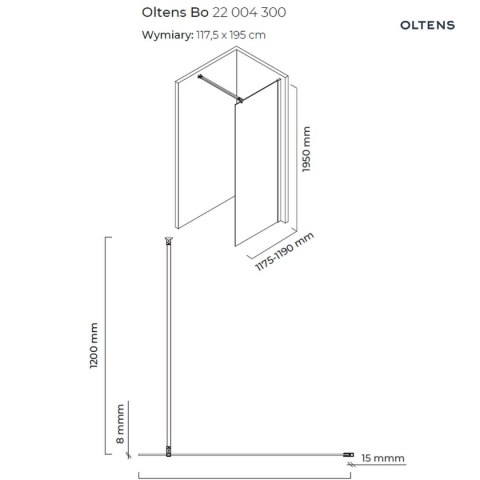 Bo Oltens Bo ścianka prysznicowa Walk-In 120 cm czarny mat/szkło przezroczyste 22004300