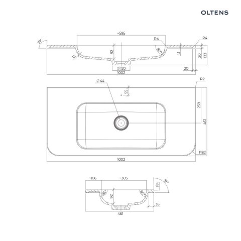 Hamnes Oltens Hamnes umywalka 100x46,1 cm prostokątna meblowa PureSurface biały połysk 40214000