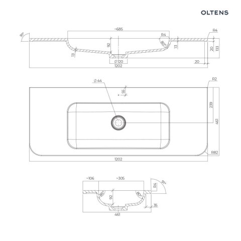 Hamnes Oltens Hamnes umywalka 120x46,1 cm prostokątna meblowa PureSurface biały połysk 40215000