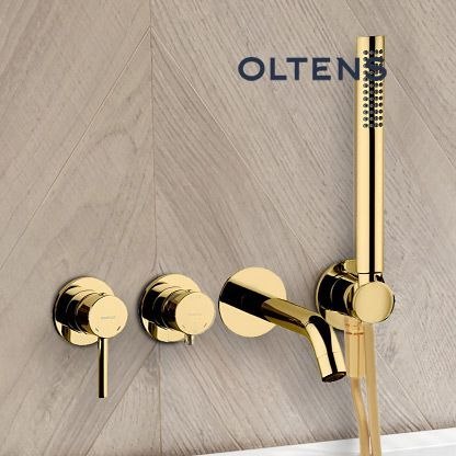 Molle Oltens Molle bateria wannowo-prysznicowa podtynkowa 4-otworowa złoty połysk 34105800