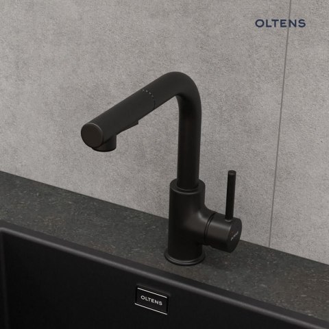 Myvat Oltens Myvat bateria kuchenna stojąca z wyciąganą wylewką czarny mat 35205300