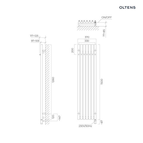 Stang Oltens Stang (e) grzejnik elektryczny 150 x 37 cm czarny mat 55128300