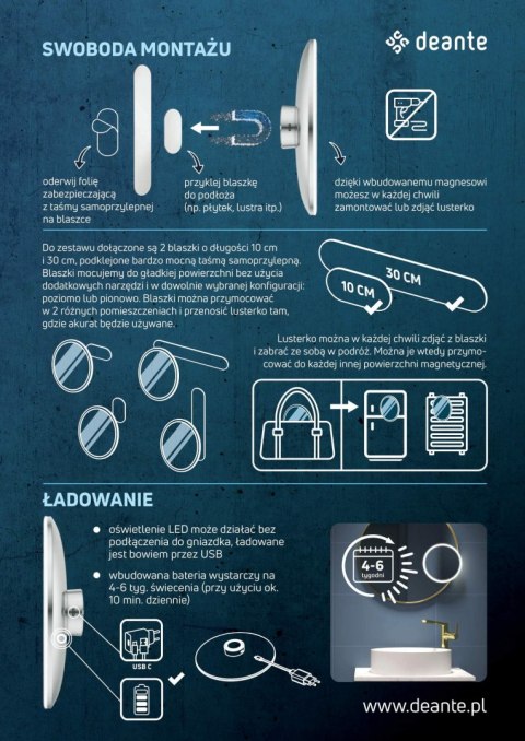 Deante Lusterko kosmetyczne magnetyczne - podświetlenie LED Deante Lusterko kosmetyczne magnetyczne - podświetlenie LED