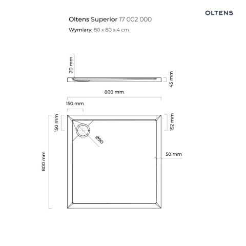 Superior Oltens Superior brodzik 80x80 cm kwadratowy akrylowy biały 17002000
