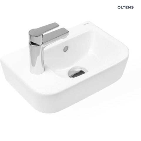 Vernal Oltens Vernal umywalka 37x24,5 cm wisząca lewa z powłoką SmartClean biała 41504000