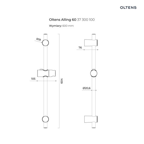 Alling Oltens Alling 60 drążek prysznicowy 60 cm chrom 37300100