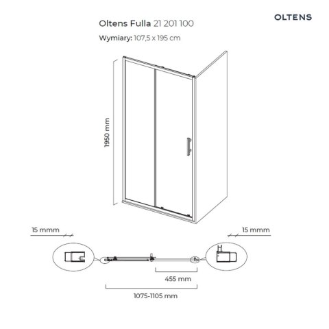 Fulla Oltens Fulla drzwi prysznicowe 110 cm wnękowe chrom błyszczący/szkło przezroczyste 21201100