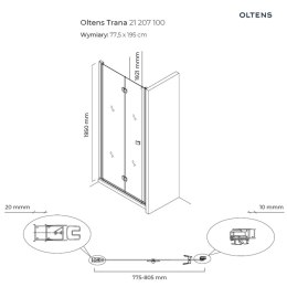Trana Oltens Trana drzwi prysznicowe 80 cm wnękowe szkło przezroczyste 21207100