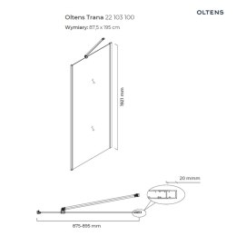 Trana Oltens Trana ścianka prysznicowa 90 cm boczna do drzwi szkło przezroczyste 22103100
