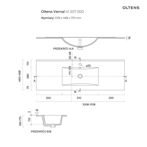 Vernal Oltens Vernal umywalka z szafką 100 cm grafit mat 68002400